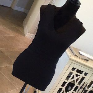 Bailey/44 v neck stretch top with mesh cutouts, black, size medium